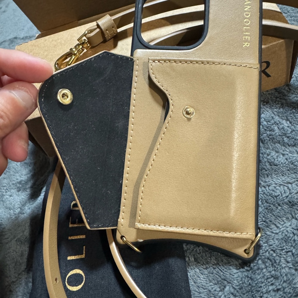 Bandolier iPhone 15 ProMax Beige Leather Case with Gold Accents/Donna
